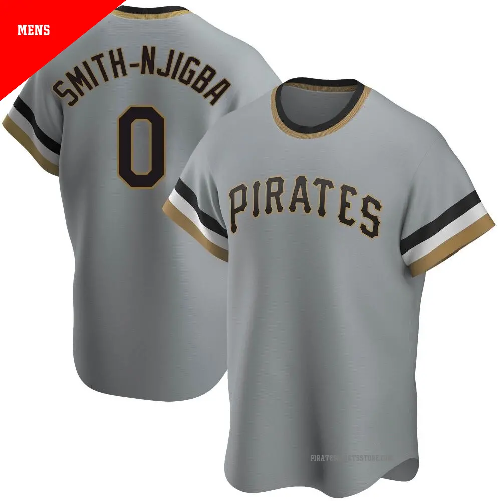 Men's ＃0 Canaan Smith-Njigba Pittsburgh Pirates Gray Replica Road Cooperstown Collection Jersey