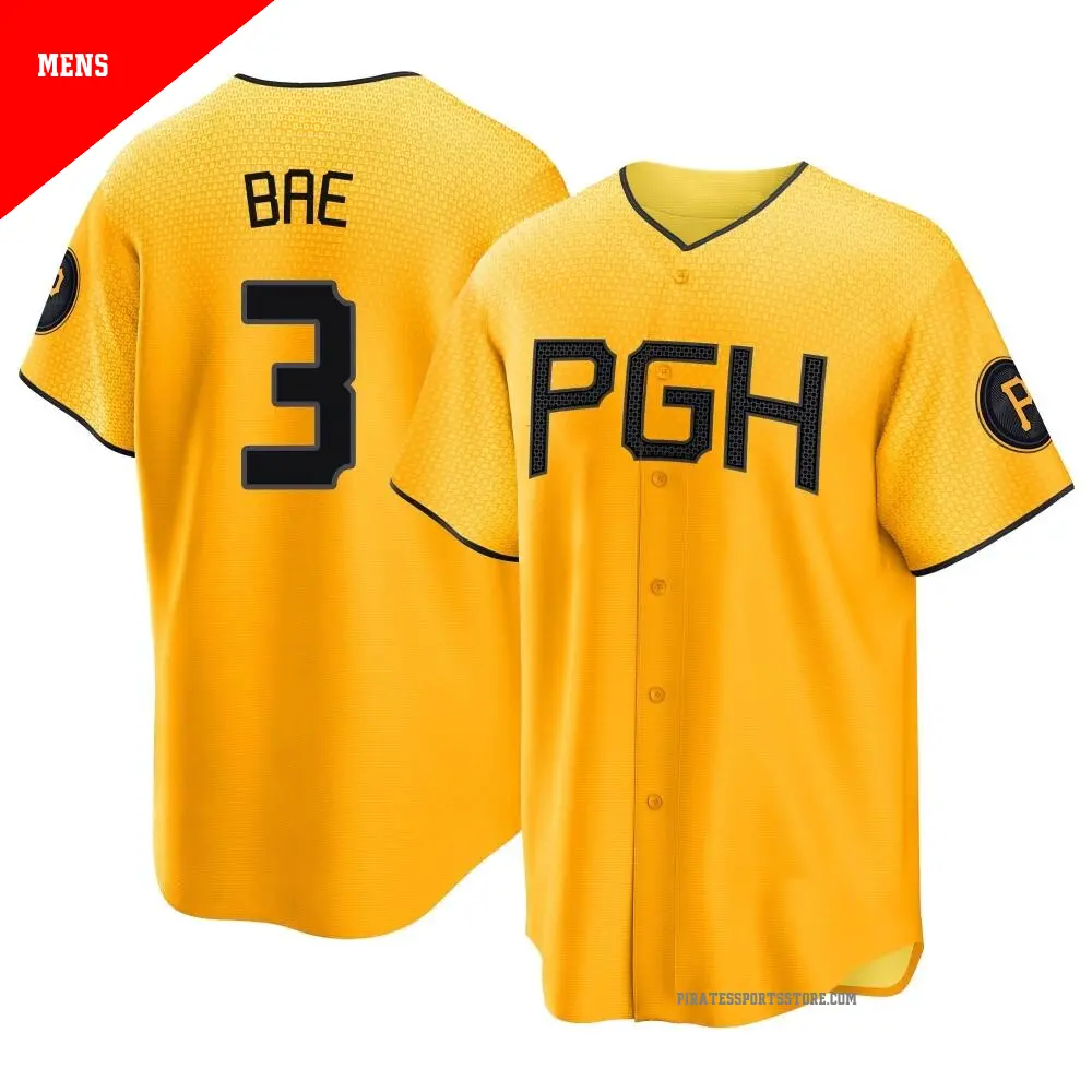 Men's ＃3 Ji Hwan Bae Pittsburgh Pirates Gold Replica 2023 City Connect Jersey