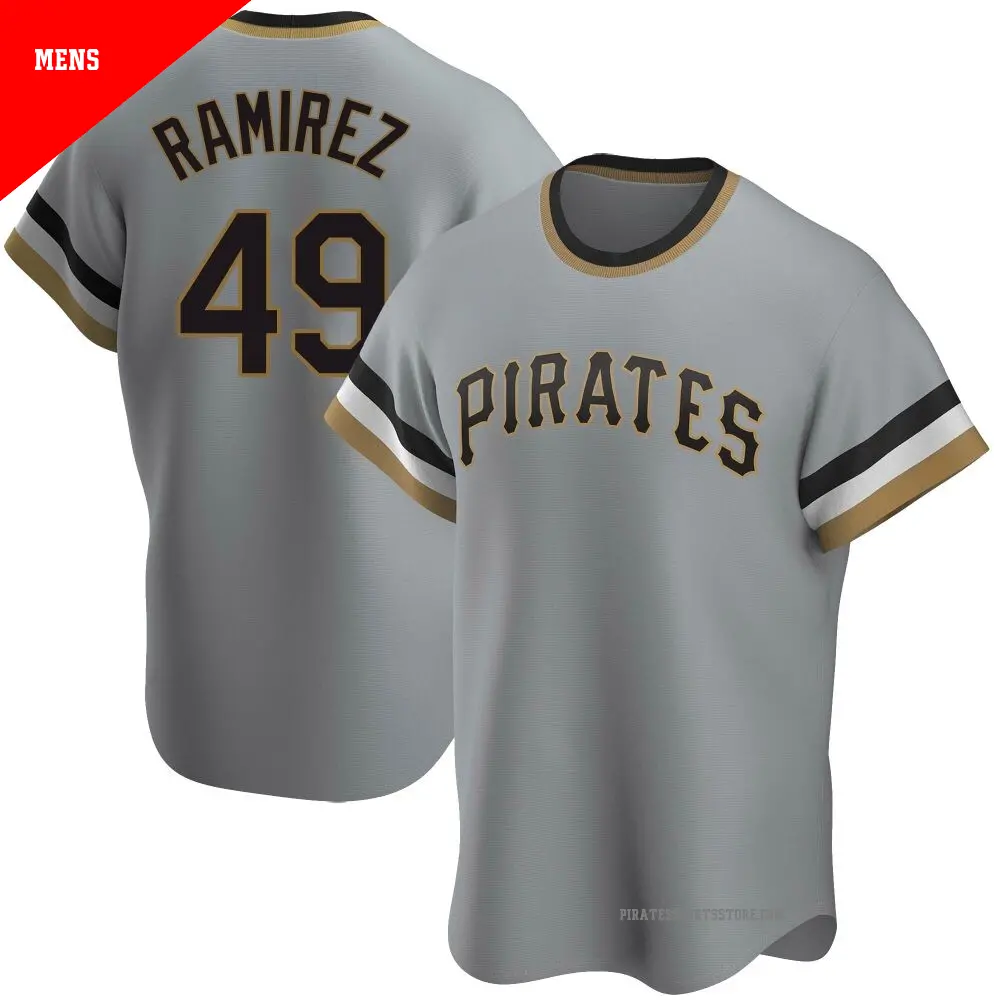 Men's ＃49 Yohan Ramirez Pittsburgh Pirates Gray Replica Road Cooperstown Collection Jersey