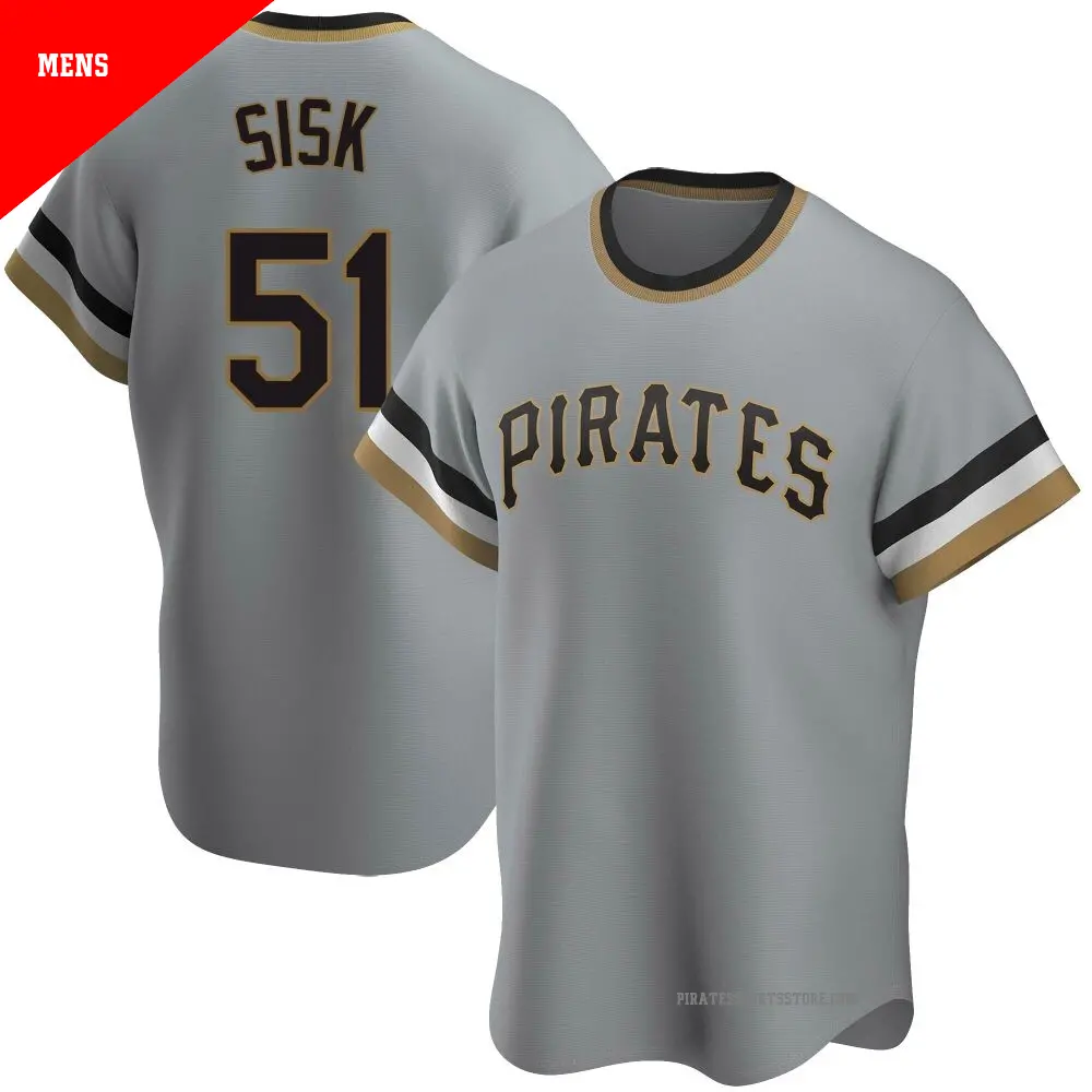 Men's ＃51 Evan Sisk Pittsburgh Pirates Gray Replica Road Cooperstown Collection Jersey