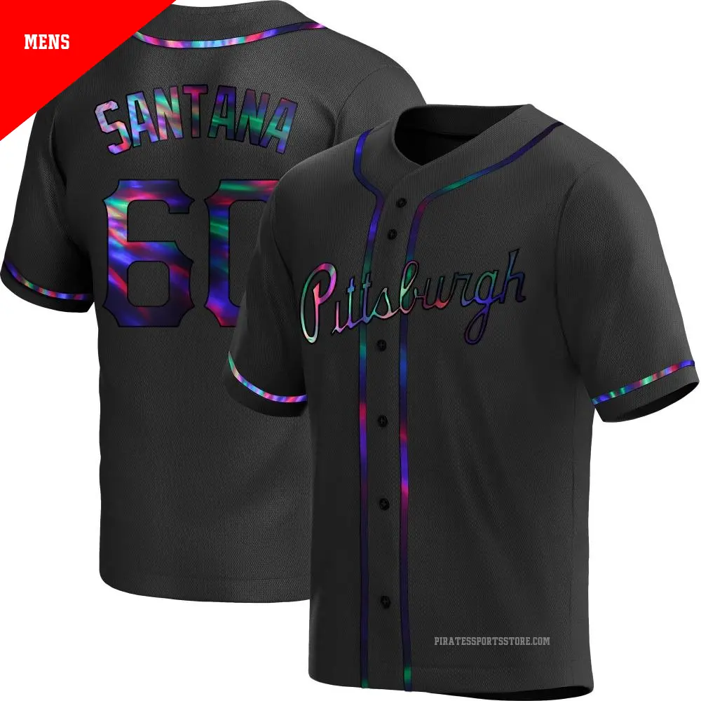 Men's ＃60 Dennis Santana Pittsburgh Pirates Black Replica Holographic Alternate Jersey