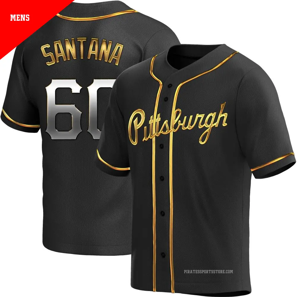 Men's ＃60 Dennis Santana Pittsburgh Pirates Gold Replica Black en Alternate Jersey