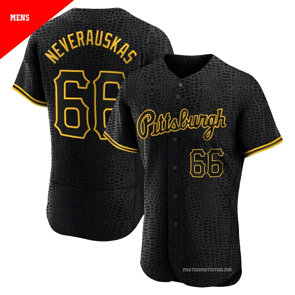 Men's ＃66 Dovydas Neverauskas Pittsburgh Pirates Black Authentic Snake Skin City Jersey