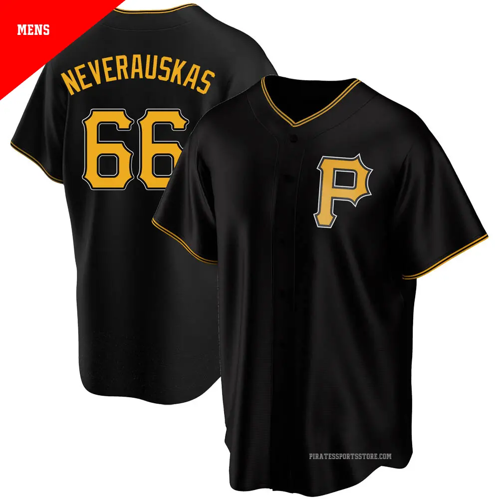 Men's ＃66 Dovydas Neverauskas Pittsburgh Pirates Black Replica Alternate Jersey
