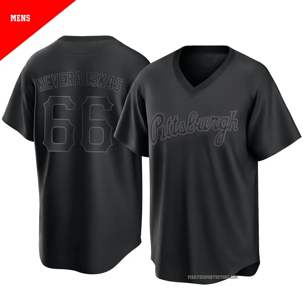Men's ＃66 Dovydas Neverauskas Pittsburgh Pirates Black Replica Pitch Fashion Jersey