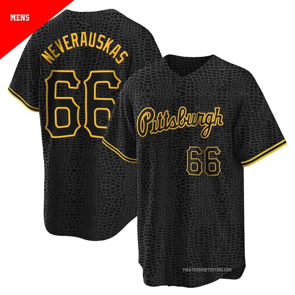 Men's ＃66 Dovydas Neverauskas Pittsburgh Pirates Black Replica Snake Skin City Jersey