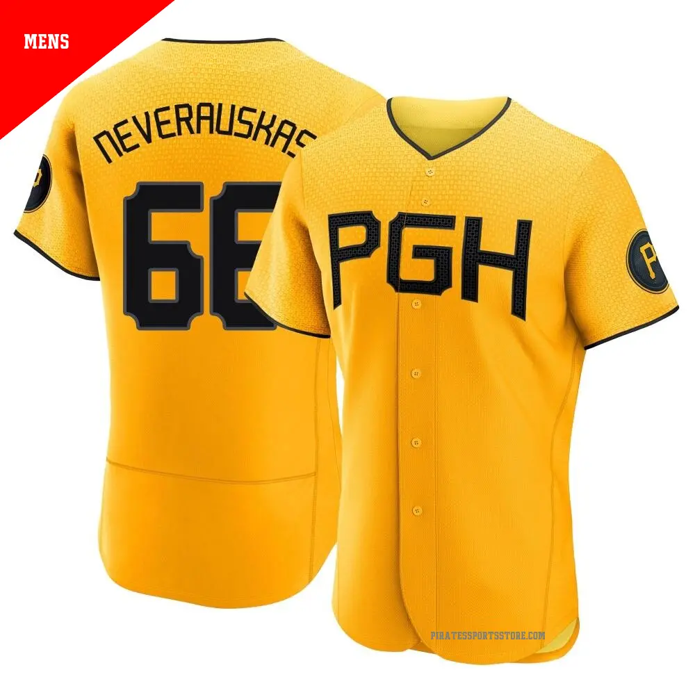 Men's ＃66 Dovydas Neverauskas Pittsburgh Pirates Gold Authentic 2023 City Connect Jersey