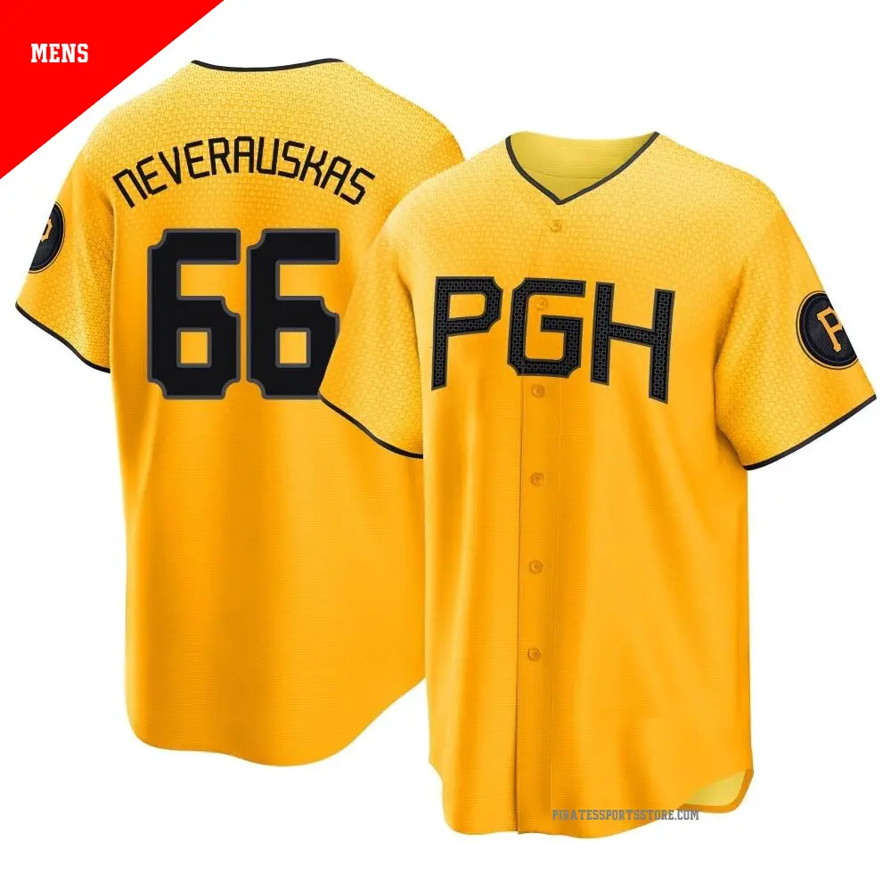 Men's ＃66 Dovydas Neverauskas Pittsburgh Pirates Gold Replica 2023 City Connect Jersey