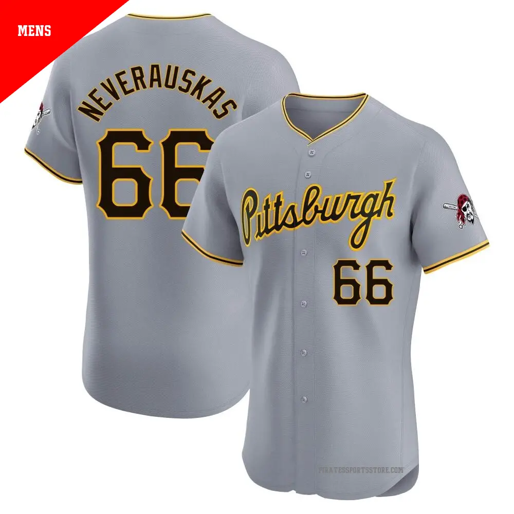 Men's ＃66 Dovydas Neverauskas Pittsburgh Pirates Gray Elite Road Jersey
