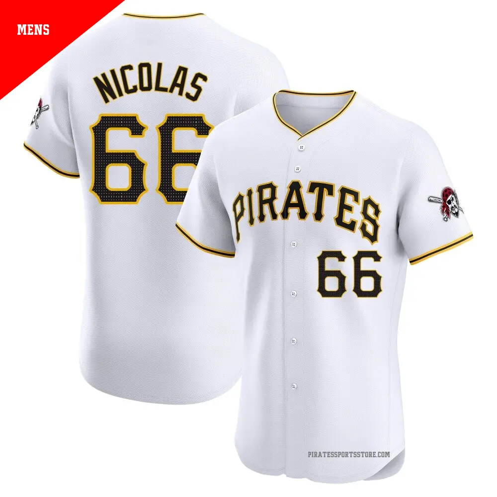 Men's ＃66 Kyle Nicolas Pittsburgh Pirates White Elite Home Jersey