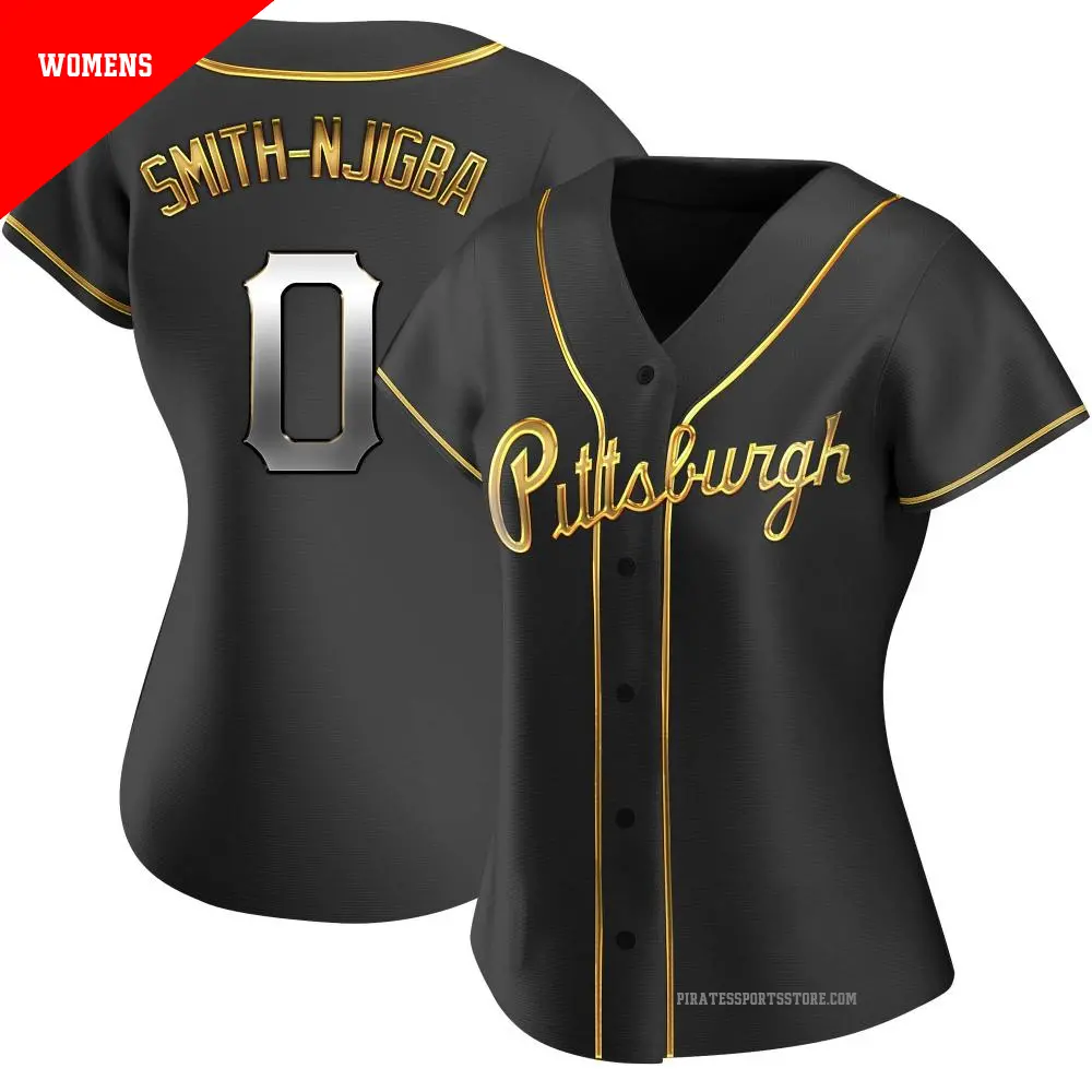 Women's ＃0 Canaan Smith-Njigba Pittsburgh Pirates Gold Replica Black en Alternate Jersey