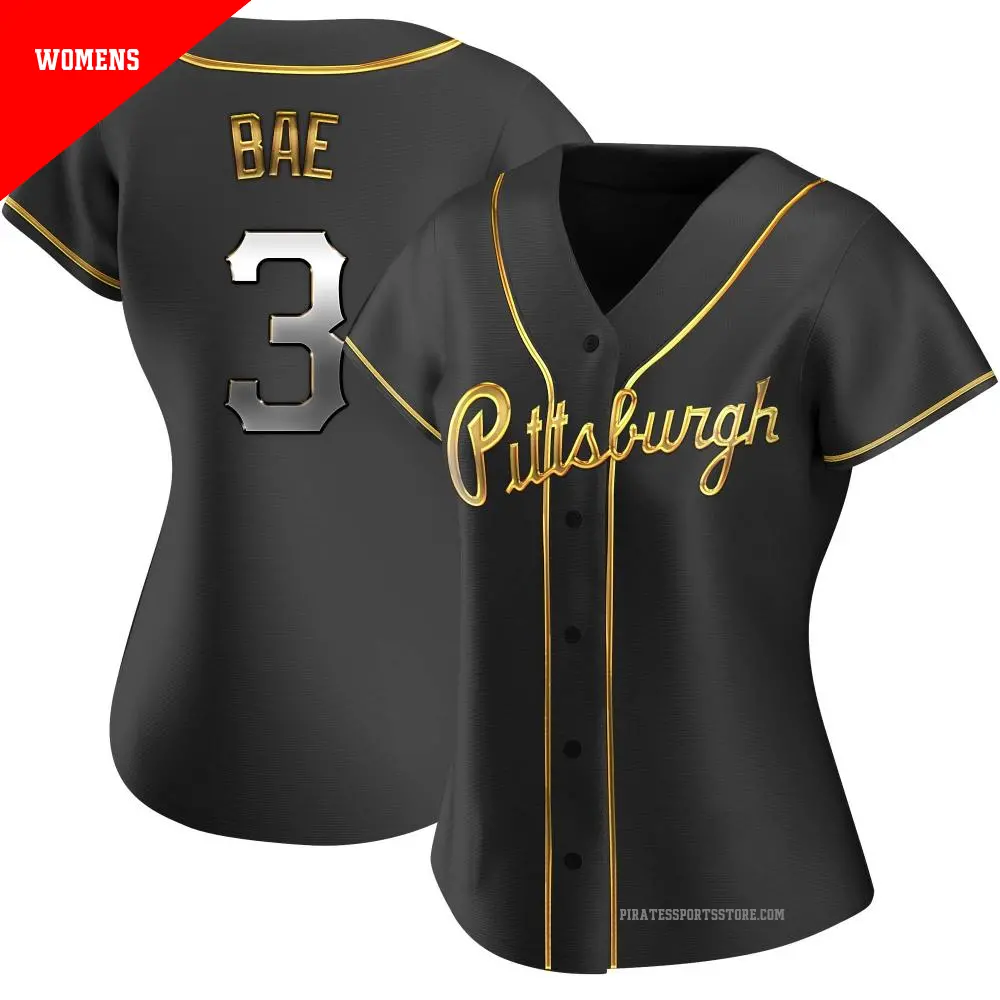 Women's ＃3 Ji Hwan Bae Pittsburgh Pirates Gold Replica Black en Alternate Jersey