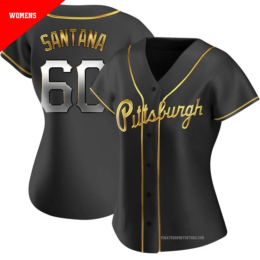 Women's ＃60 Dennis Santana Pittsburgh Pirates Gold Replica Black en Alternate Jersey
