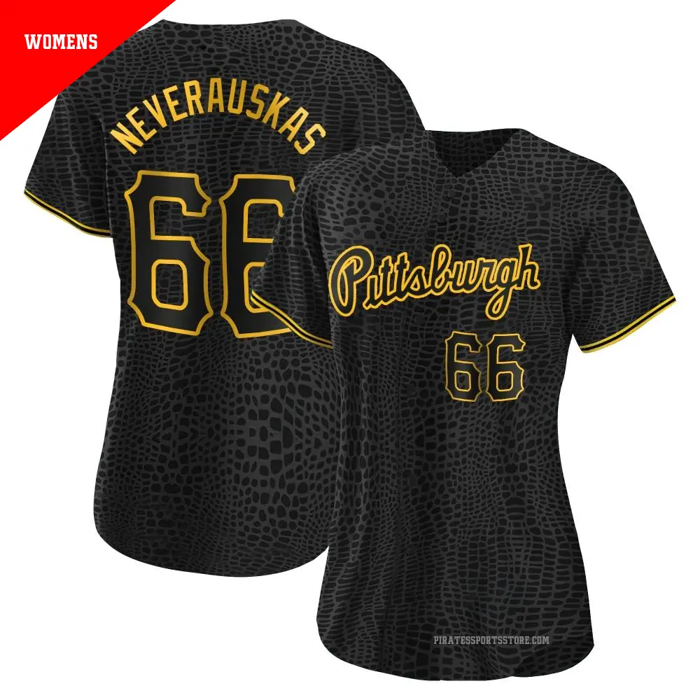 Women's ＃66 Dovydas Neverauskas Pittsburgh Pirates Black Authentic Snake Skin City Jersey