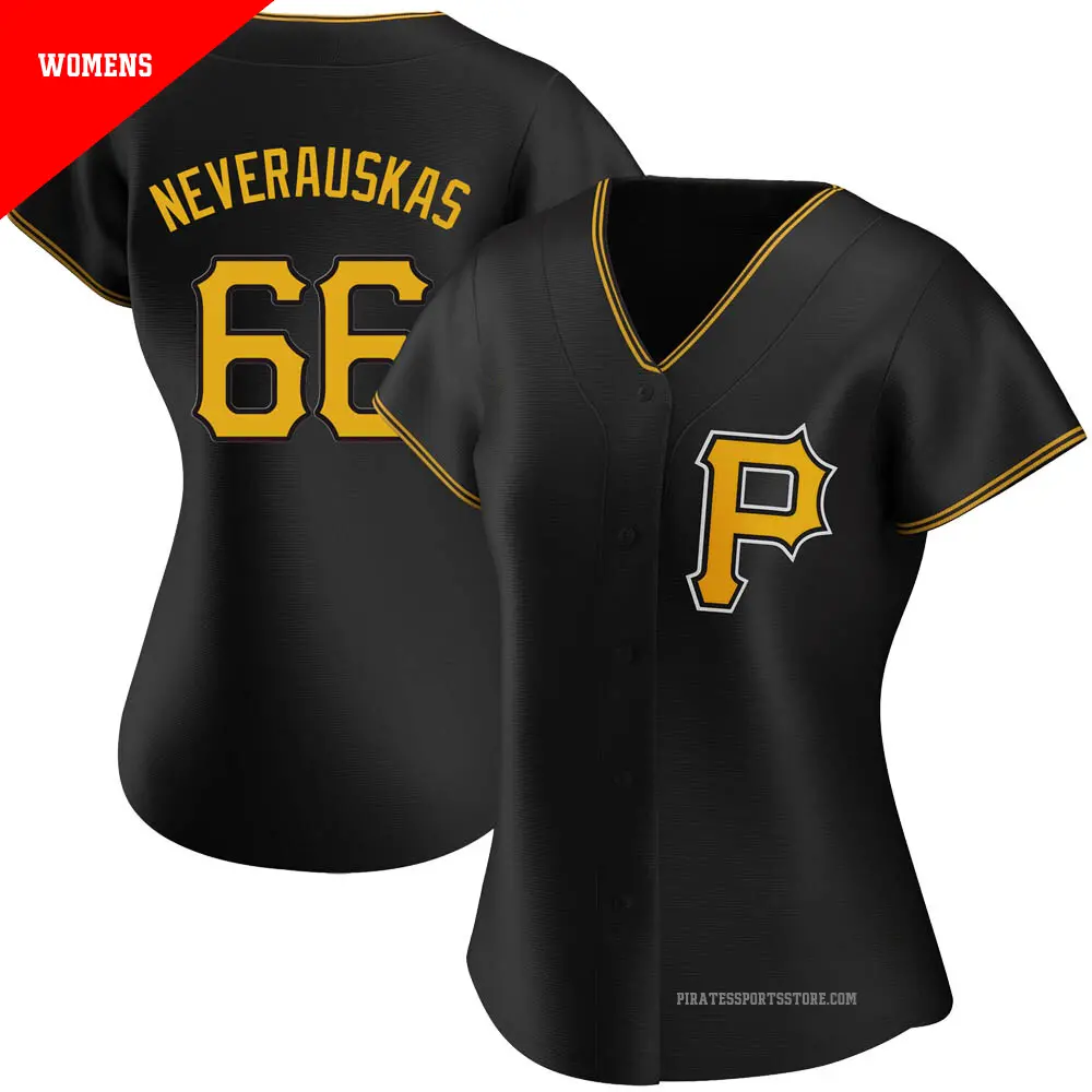 Women's ＃66 Dovydas Neverauskas Pittsburgh Pirates Black Replica Alternate Jersey