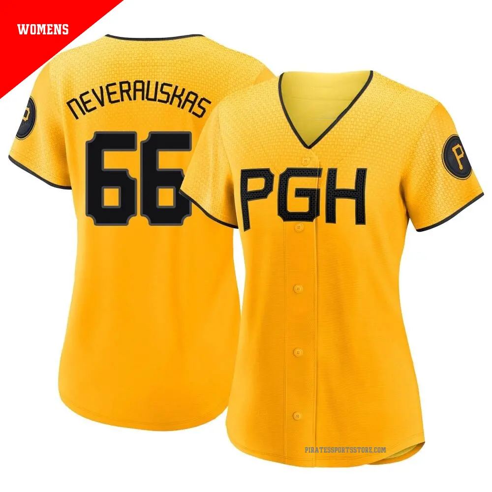 Women's ＃66 Dovydas Neverauskas Pittsburgh Pirates Gold Authentic 2023 City Connect Jersey