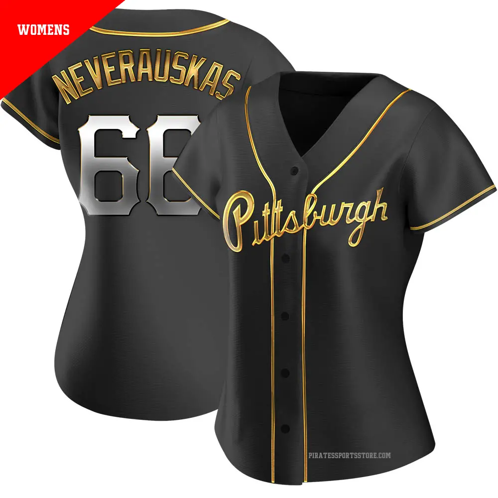 Women's ＃66 Dovydas Neverauskas Pittsburgh Pirates Gold Replica Black en Alternate Jersey