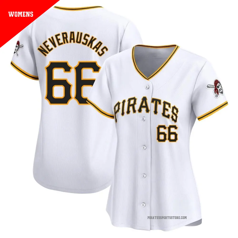 Women's ＃66 Dovydas Neverauskas Pittsburgh Pirates White Limited Home Jersey