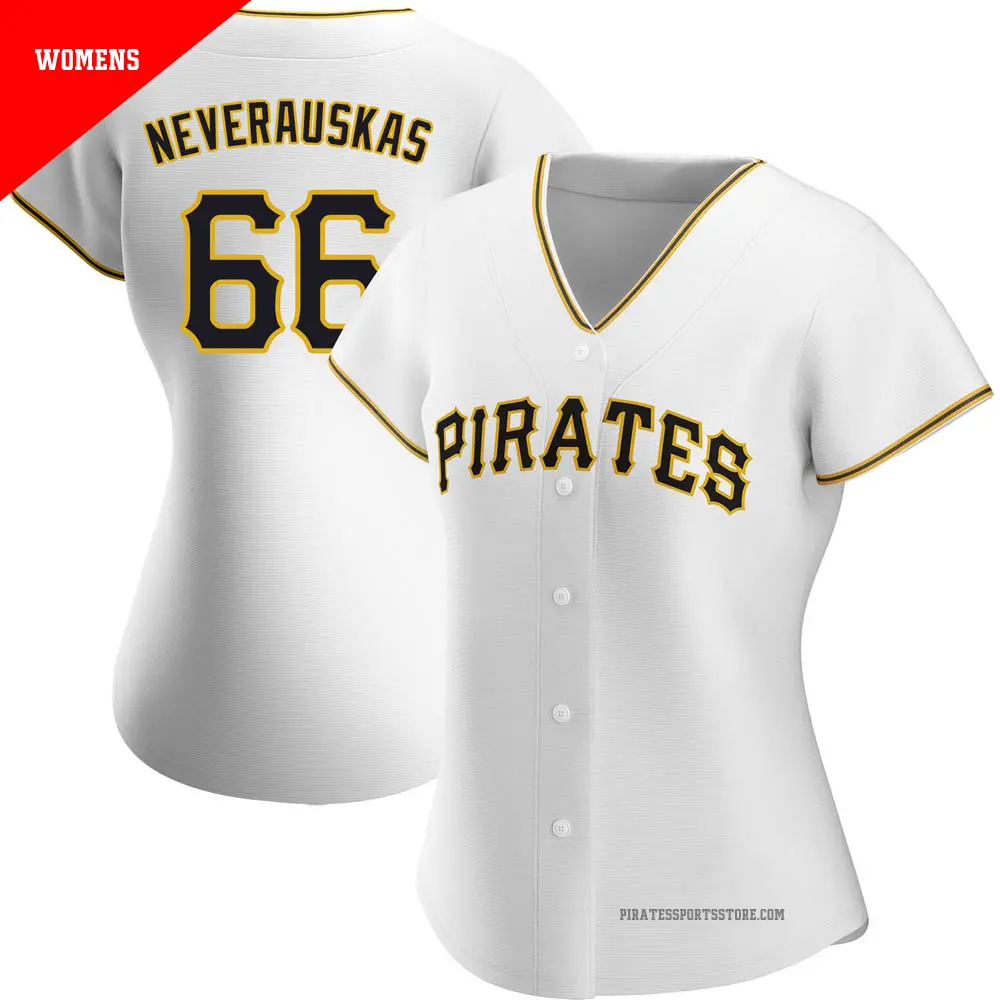 Women's ＃66 Dovydas Neverauskas Pittsburgh Pirates White Replica Home Jersey
