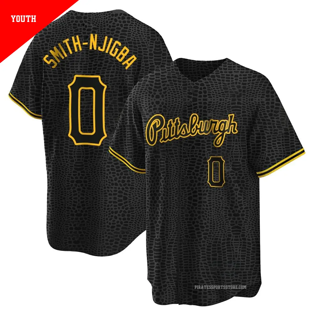 Youth ＃0 Canaan Smith-Njigba Pittsburgh Pirates Black Replica Snake Skin City Jersey