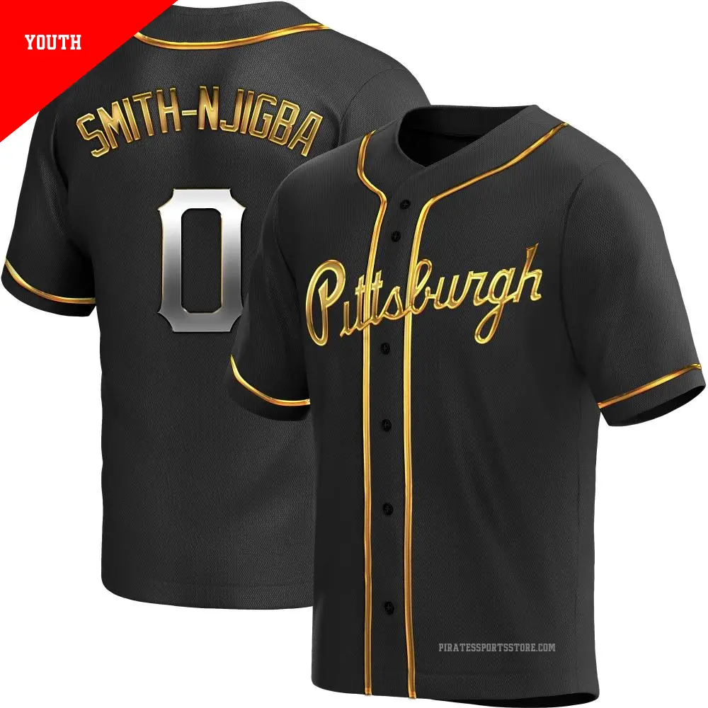 Youth ＃0 Canaan Smith-Njigba Pittsburgh Pirates Gold Replica Black en Alternate Jersey