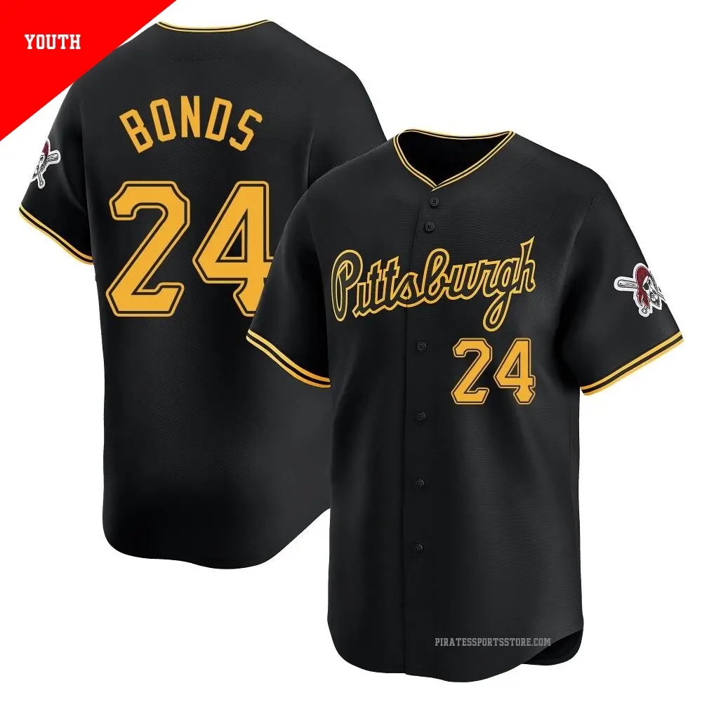Youth ＃24 Barry Bonds Pittsburgh Pirates Black Limited Alternate Jersey