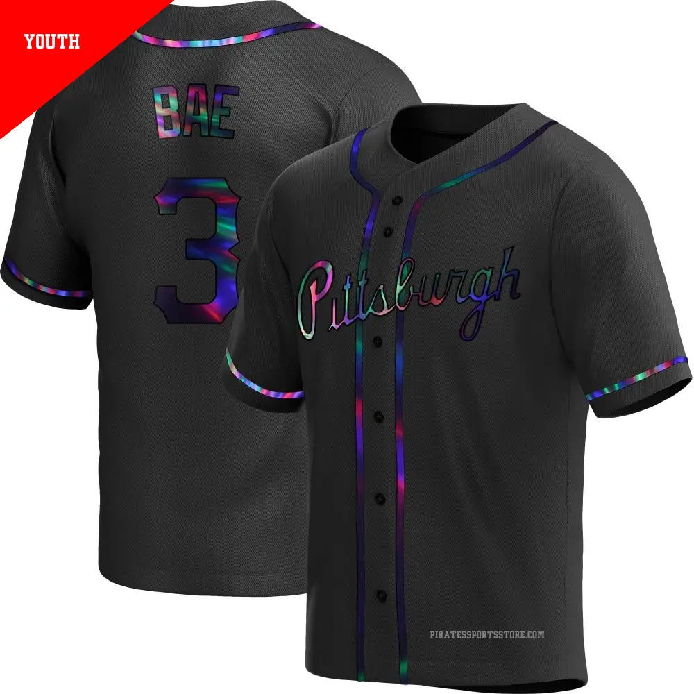 Youth ＃3 Ji Hwan Bae Pittsburgh Pirates Black Replica Holographic Alternate Jersey