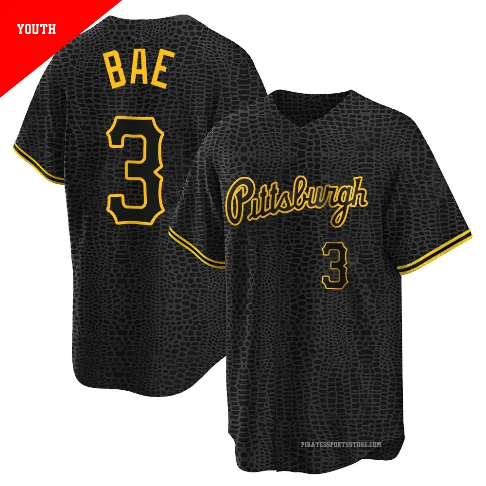 Youth ＃3 Ji Hwan Bae Pittsburgh Pirates Black Replica Snake Skin City Jersey