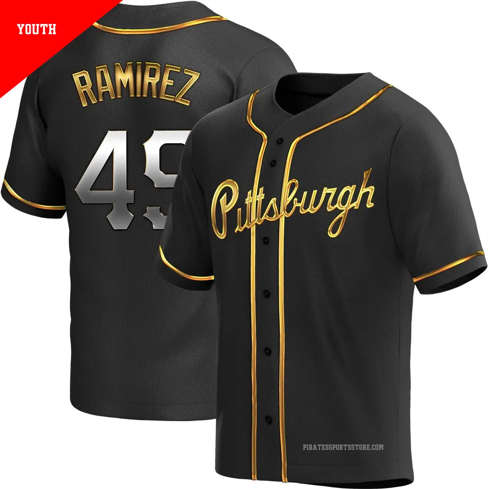 Youth ＃49 Yohan Ramirez Pittsburgh Pirates Gold Replica Black en Alternate Jersey