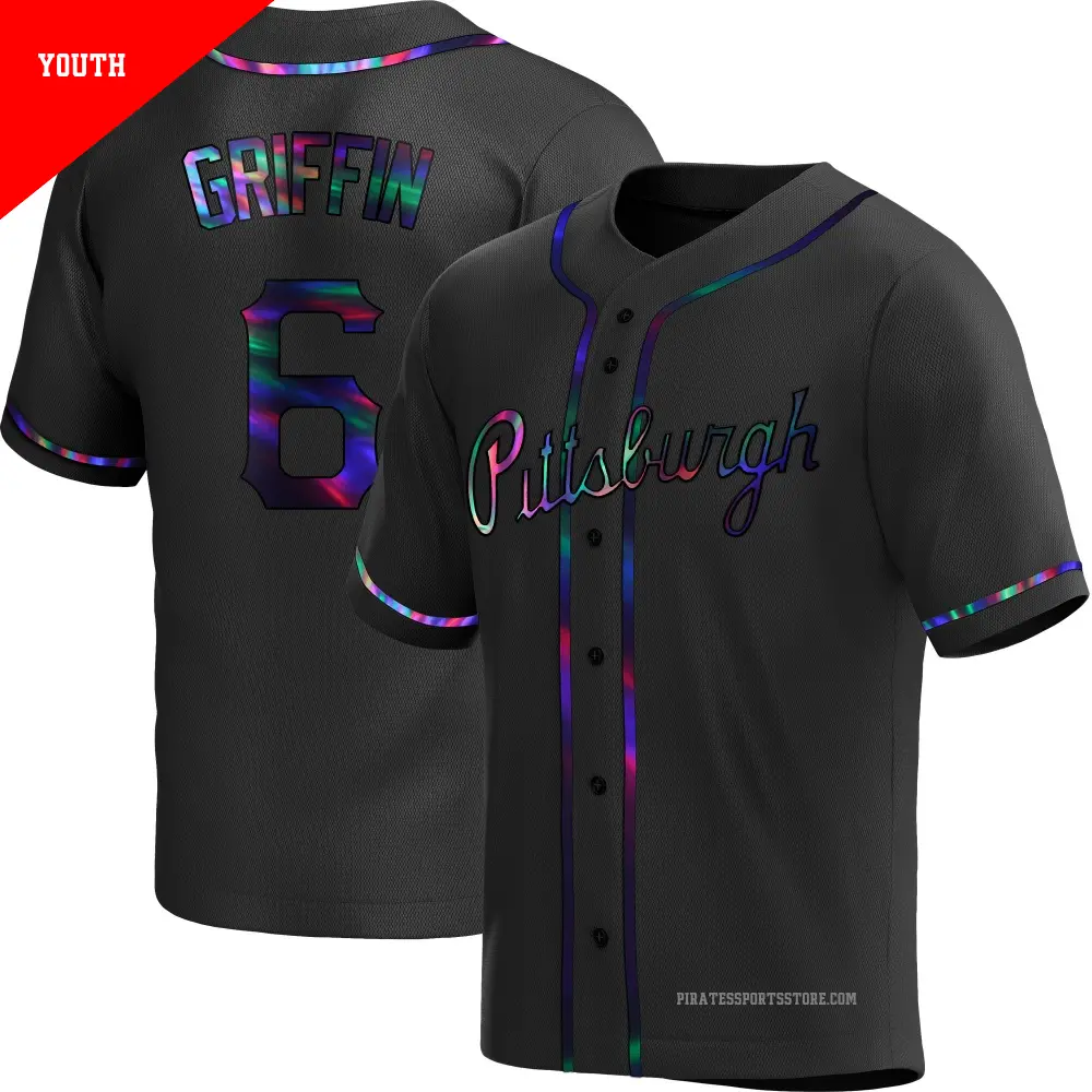 Youth ＃6 Konnor Griffin Pittsburgh Pirates Black Replica Holographic Alternate Jersey
