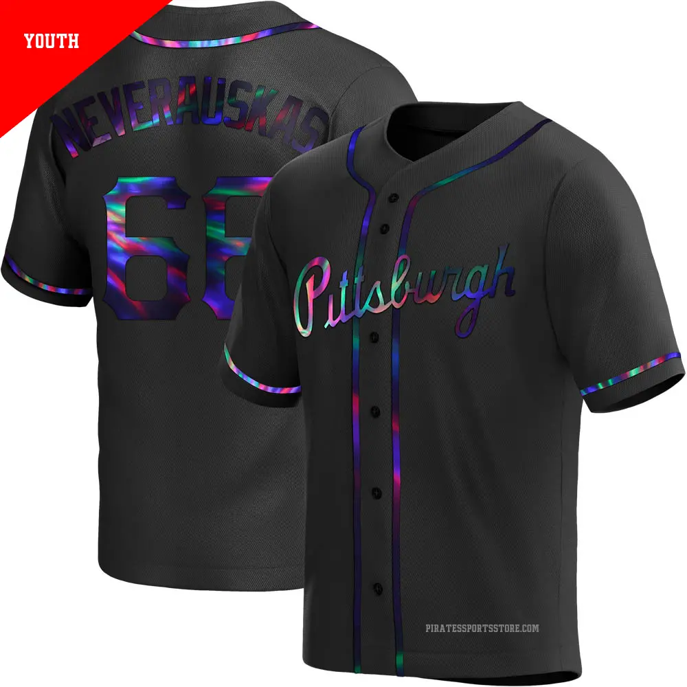 Youth ＃66 Dovydas Neverauskas Pittsburgh Pirates Black Replica Holographic Alternate Jersey