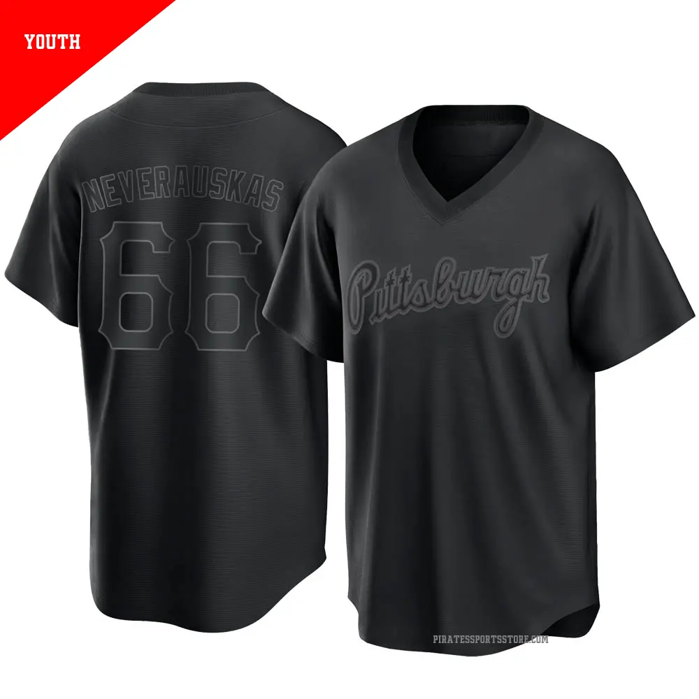 Youth ＃66 Dovydas Neverauskas Pittsburgh Pirates Black Replica Pitch Fashion Jersey