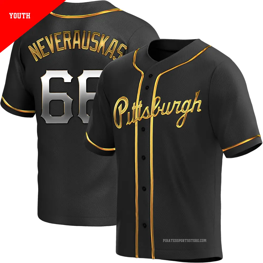 Youth ＃66 Dovydas Neverauskas Pittsburgh Pirates Gold Replica Black en Alternate Jersey