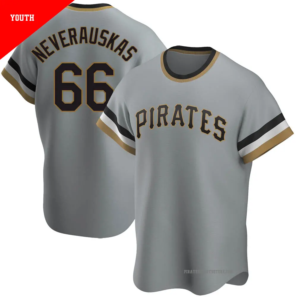 Youth ＃66 Dovydas Neverauskas Pittsburgh Pirates Gray Replica Road Cooperstown Collection Jersey
