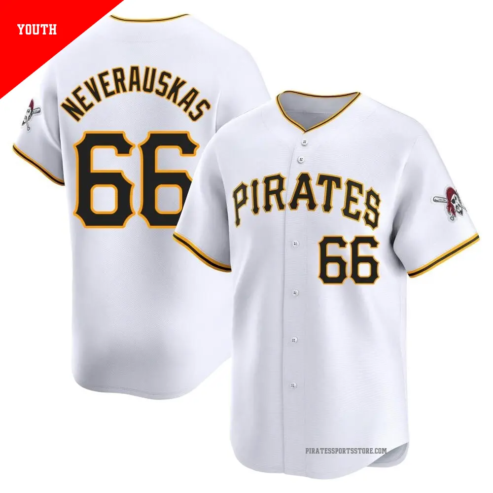 Youth ＃66 Dovydas Neverauskas Pittsburgh Pirates White Limited Home Jersey