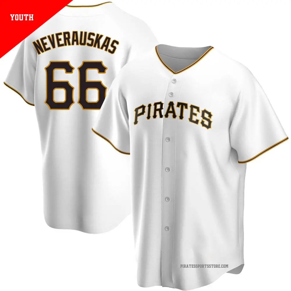 Youth ＃66 Dovydas Neverauskas Pittsburgh Pirates White Replica Home Jersey