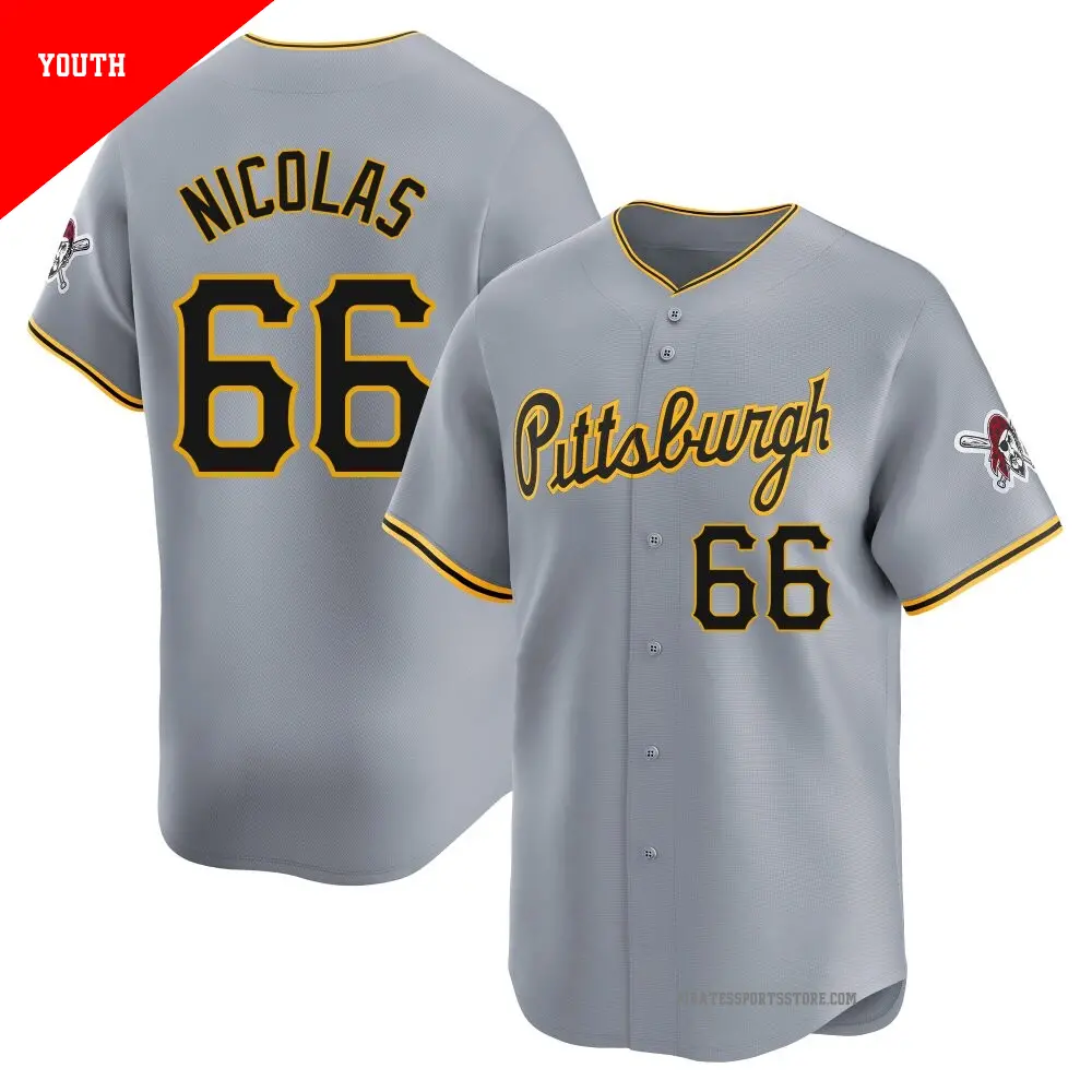 Youth ＃66 Kyle Nicolas Pittsburgh Pirates Gray Limited Away Jersey