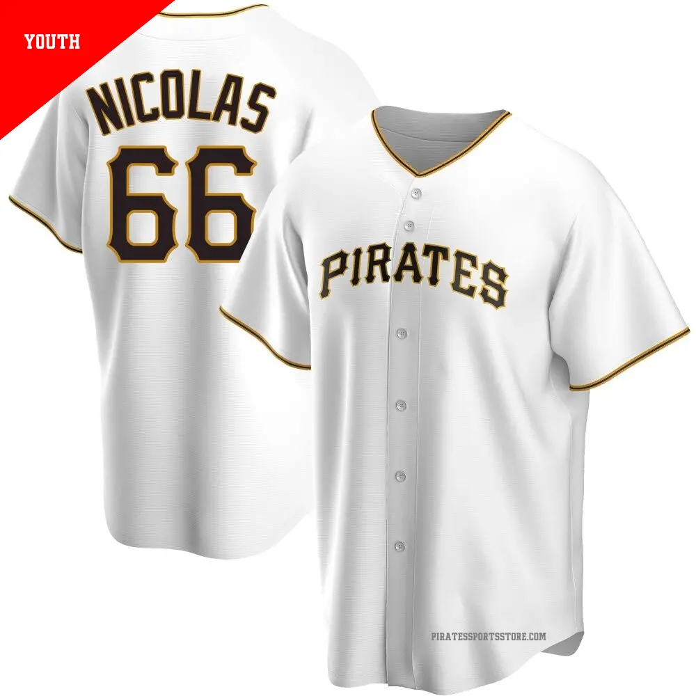 Youth ＃66 Kyle Nicolas Pittsburgh Pirates White Replica Home Jersey
